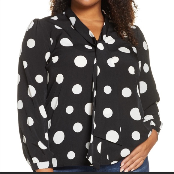 Eloquii Polka Dot Tie Front Blouse Sz 14 - Picture 1 of 13